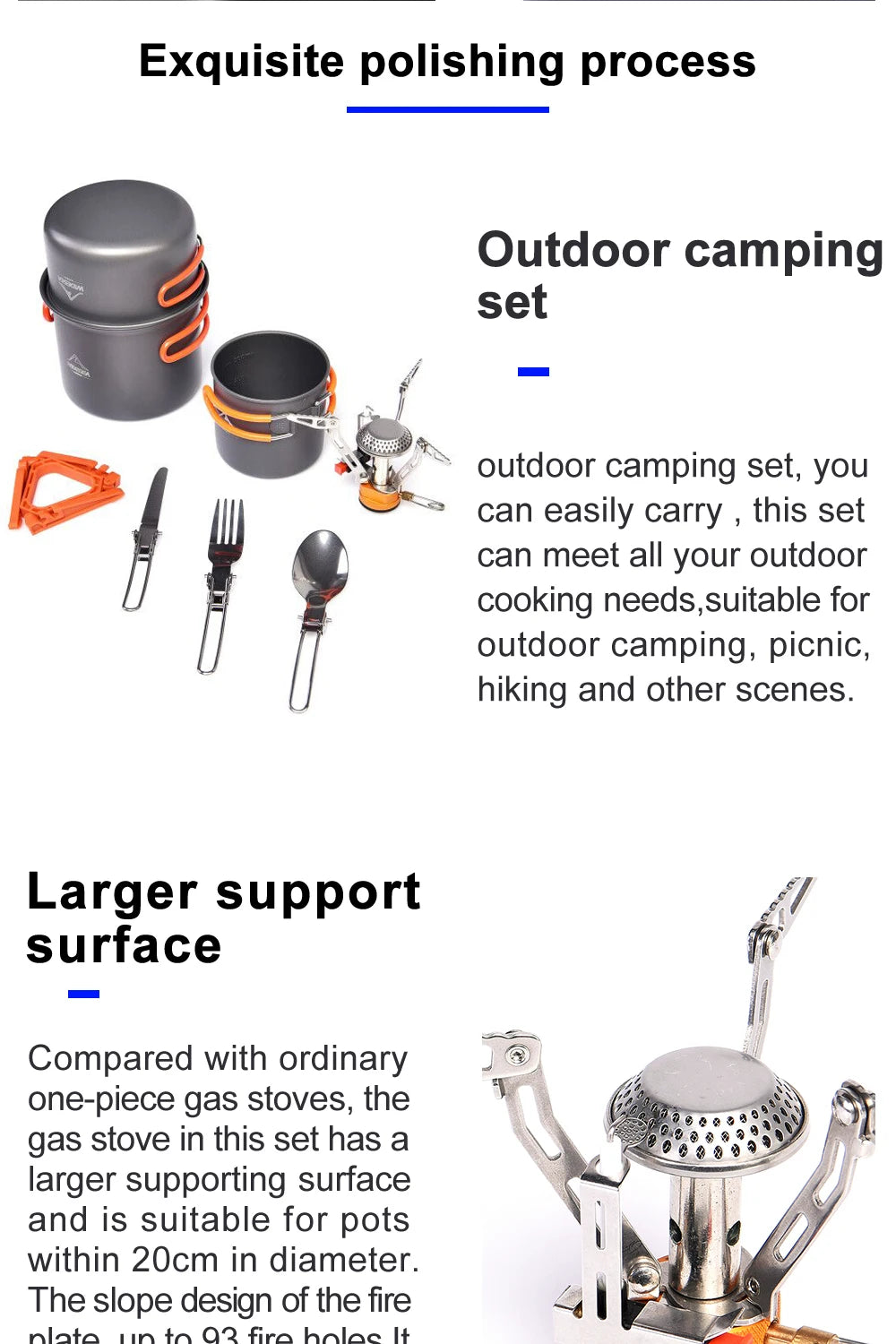 Widesea Camping Cookware Set Outdoor Tableware Equipment Supplies Burner Stove Folding Knife Fork Portable Pot