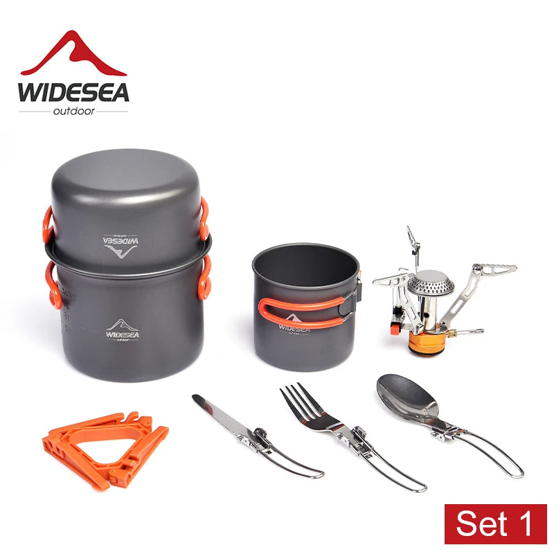 Widesea Camping Cookware Set Outdoor Tableware Equipment Supplies Burner Stove Folding Knife Fork Portable Pot