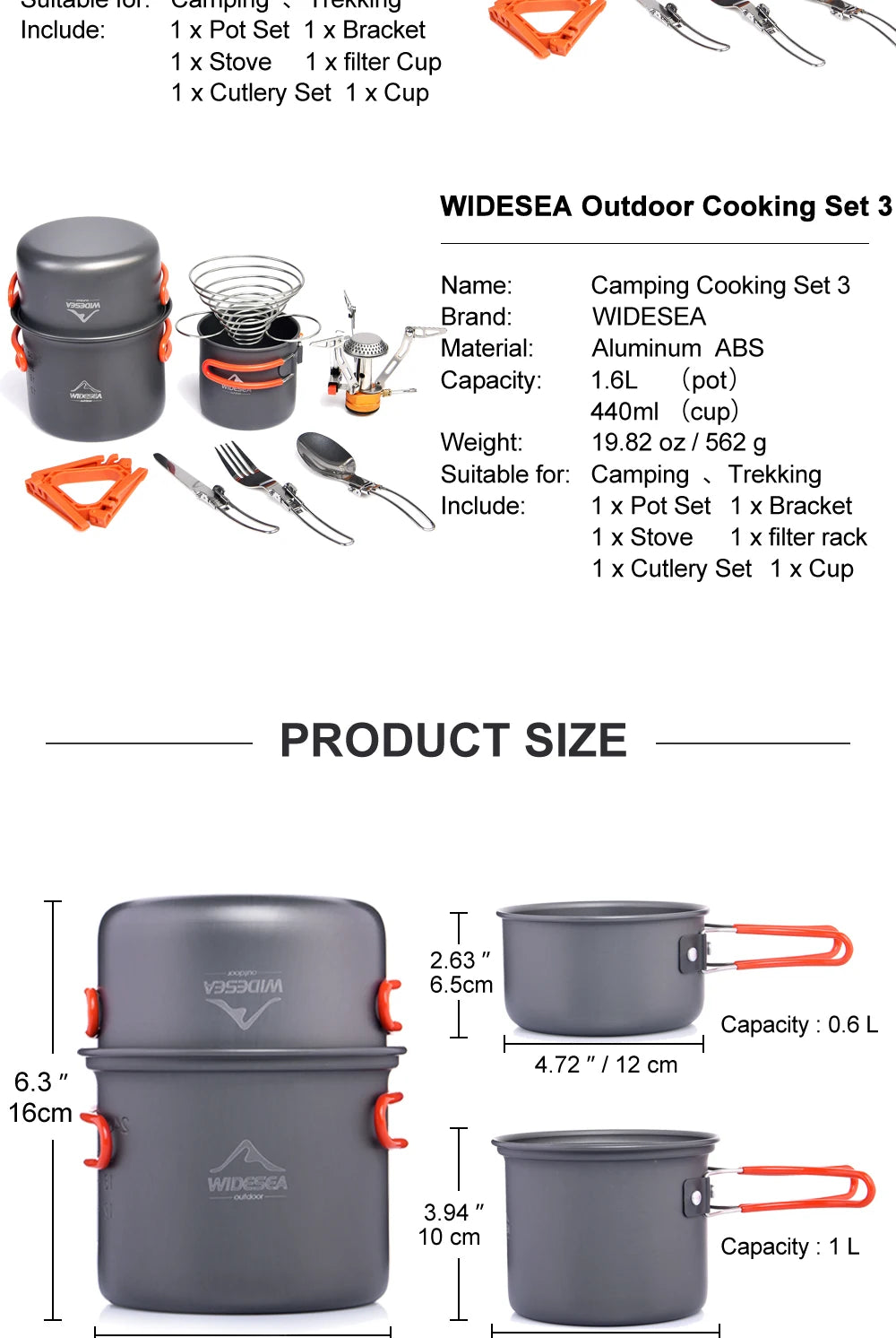 Widesea Camping Cookware Set Outdoor Tableware Equipment Supplies Burner Stove Folding Knife Fork Portable Pot