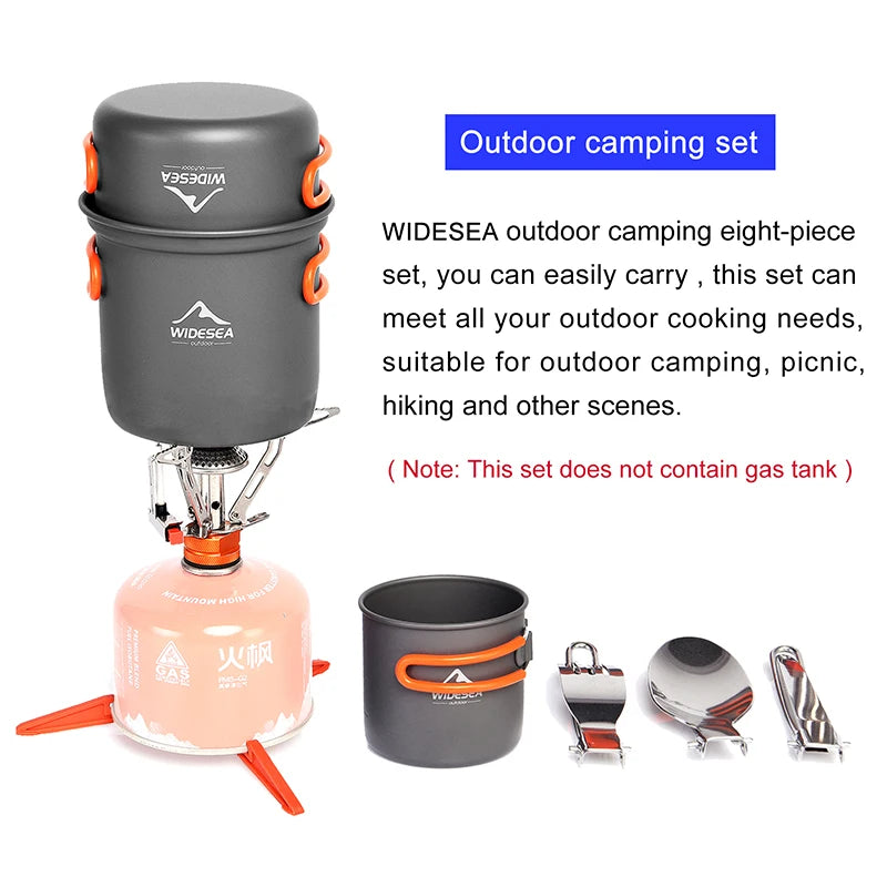 Widesea Camping Cookware Set Outdoor Tableware Equipment Supplies Burner Stove Folding Knife Fork Portable Pot