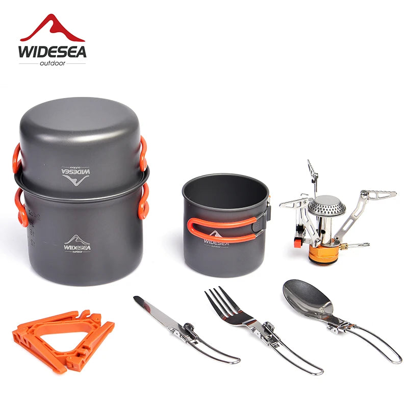 Widesea Camping Cookware Set Outdoor Tableware Equipment Supplies Burner Stove Folding Knife Fork Portable Pot