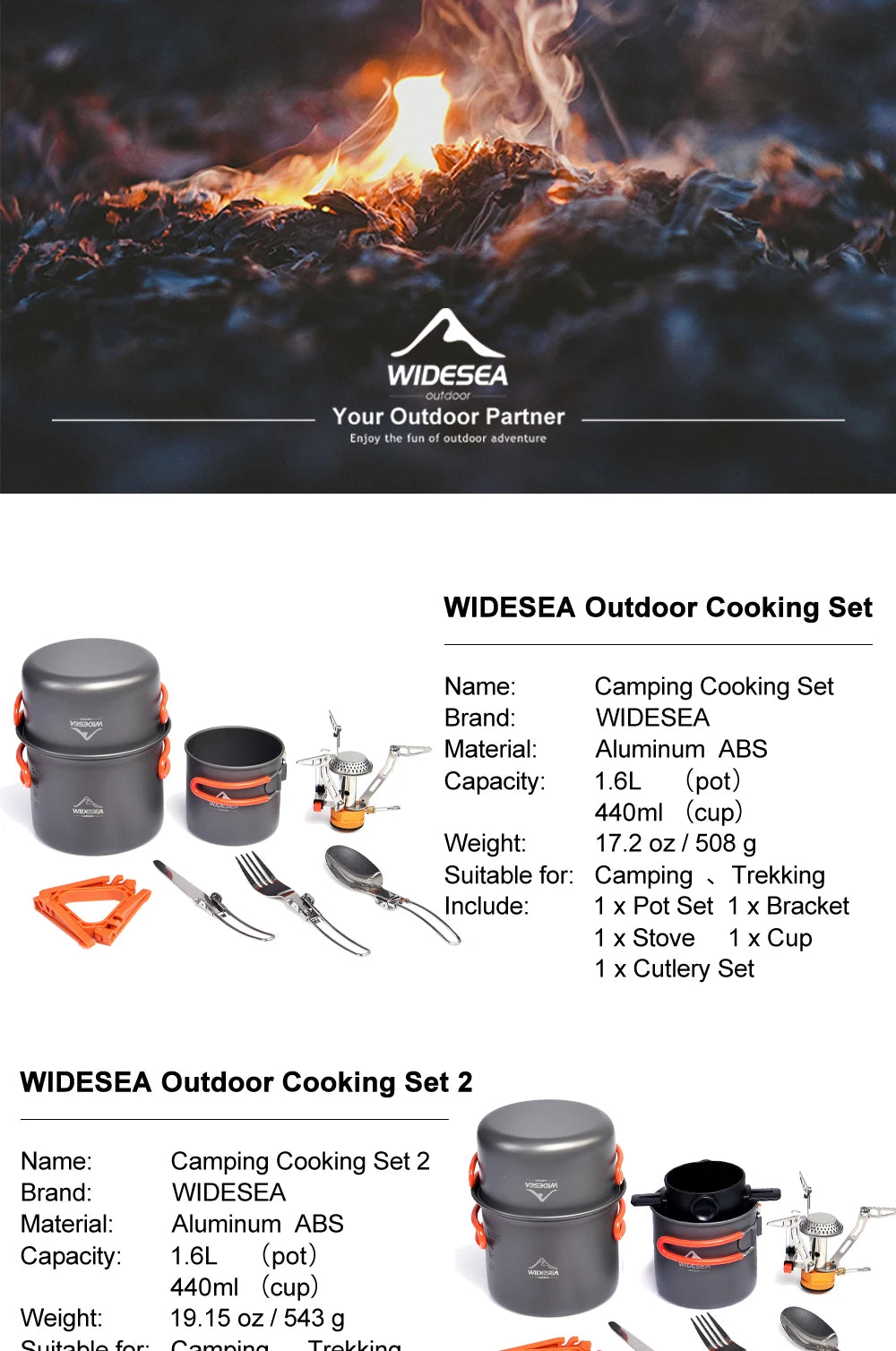 Widesea Camping Cookware Set Outdoor Tableware Equipment Supplies Burner Stove Folding Knife Fork Portable Pot