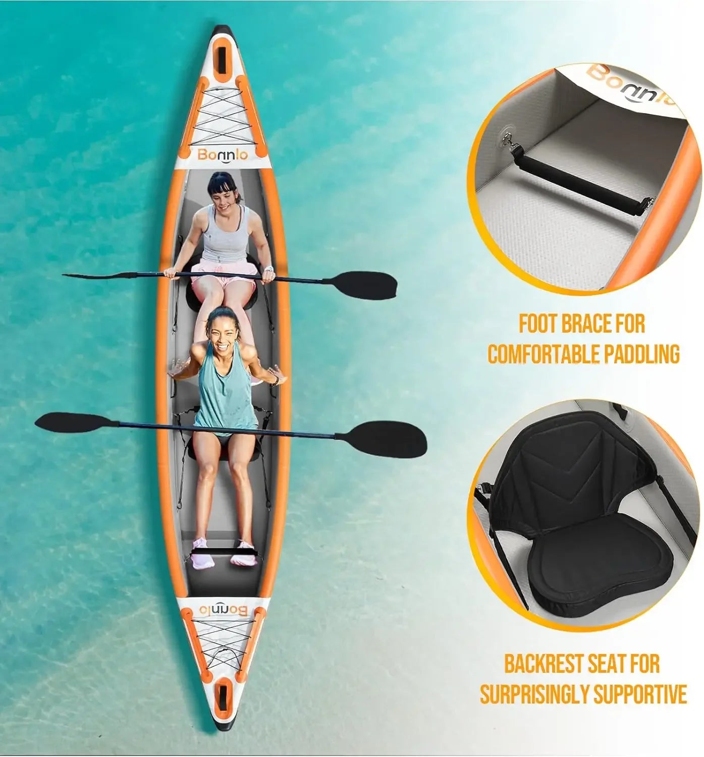 Kayak Foldable Kayak for Adults Blow Up Kayaks  Seats Foot Pedal  Aluminum Oars Output and Input Air Pump