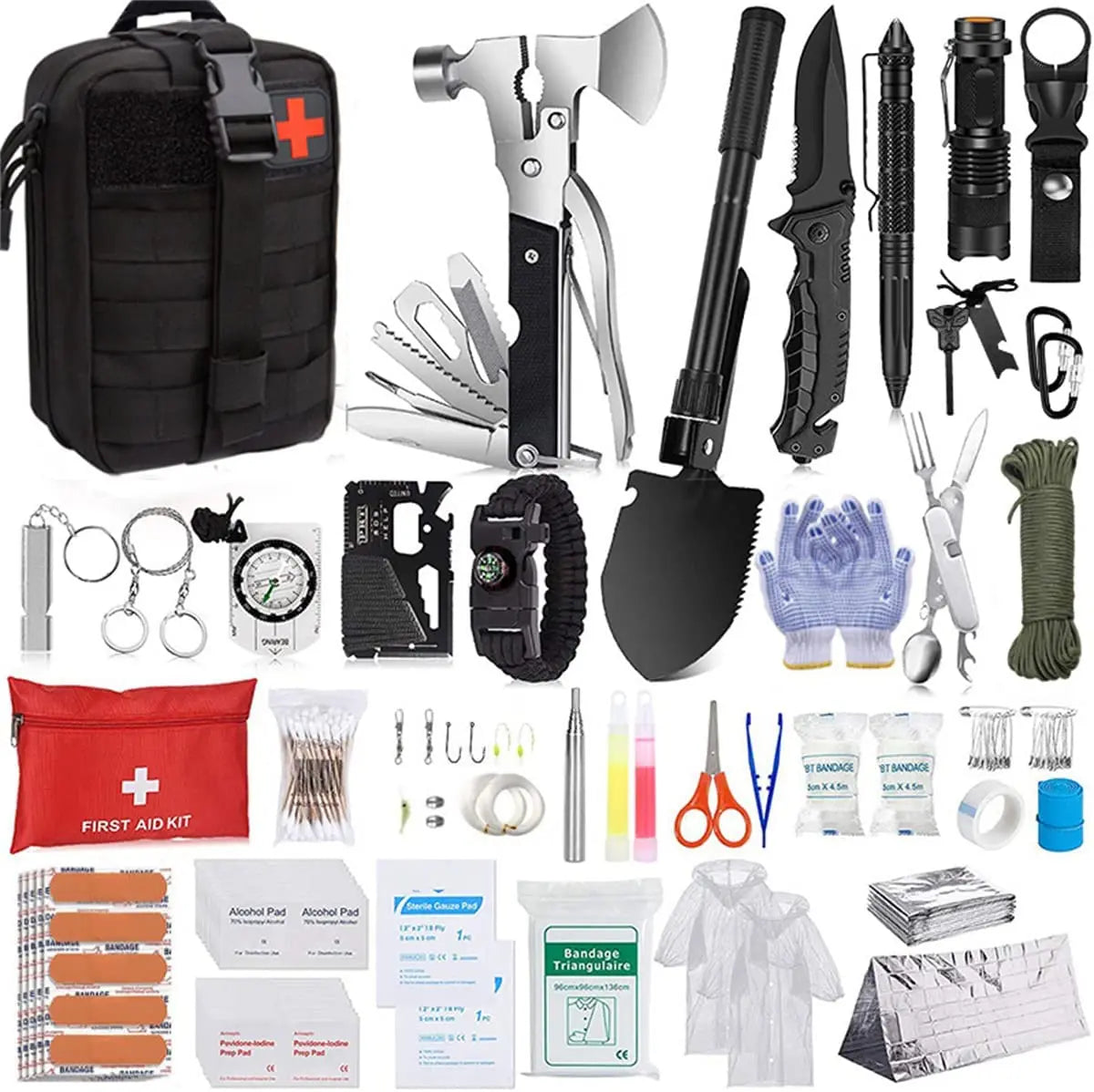 Survival Kit,105Pcs Survival Gear First Aid Kit with Molle System Compatible Bag and Emergency Tent,