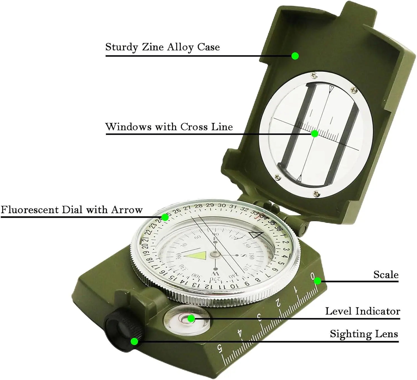 Mulitifunctional High Precision Outdoor Survival Compass Camping Waterproof Metal with Fluorescent Geological Compass