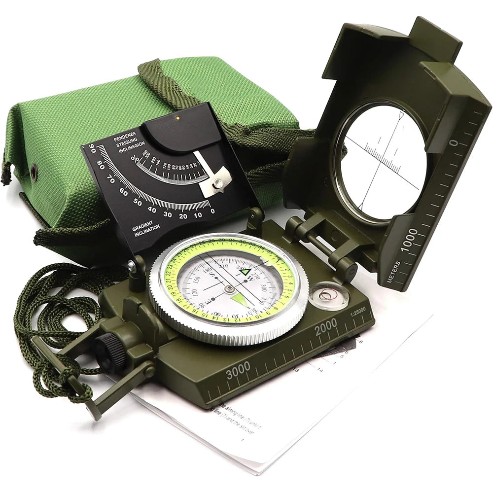 Mulitifunctional High Precision Outdoor Survival Compass Camping Waterproof Metal with Fluorescent Geological Compass