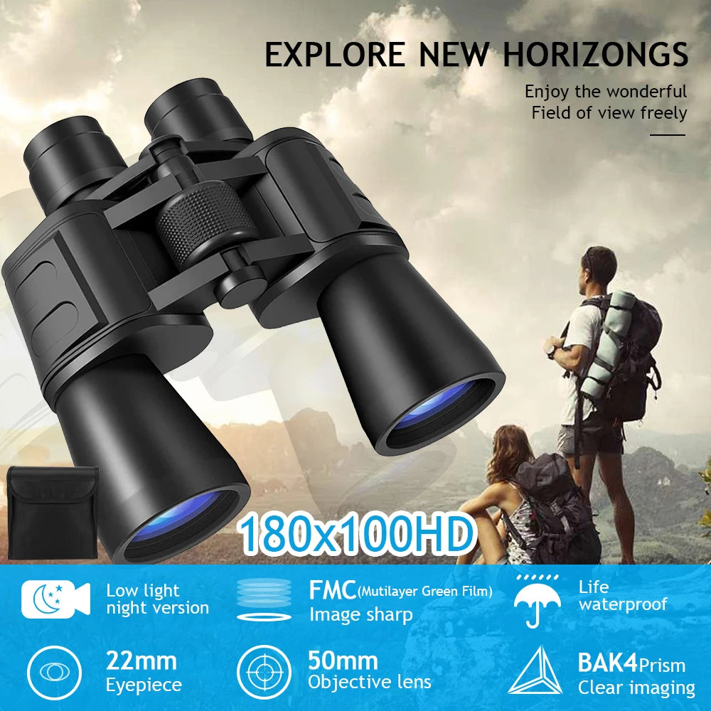 180x100 Zoom Binoculars Professional HD BAK4-Prism Powerful Binoculars Day Night Vision Long Range Outdoor Waterproof Telescope