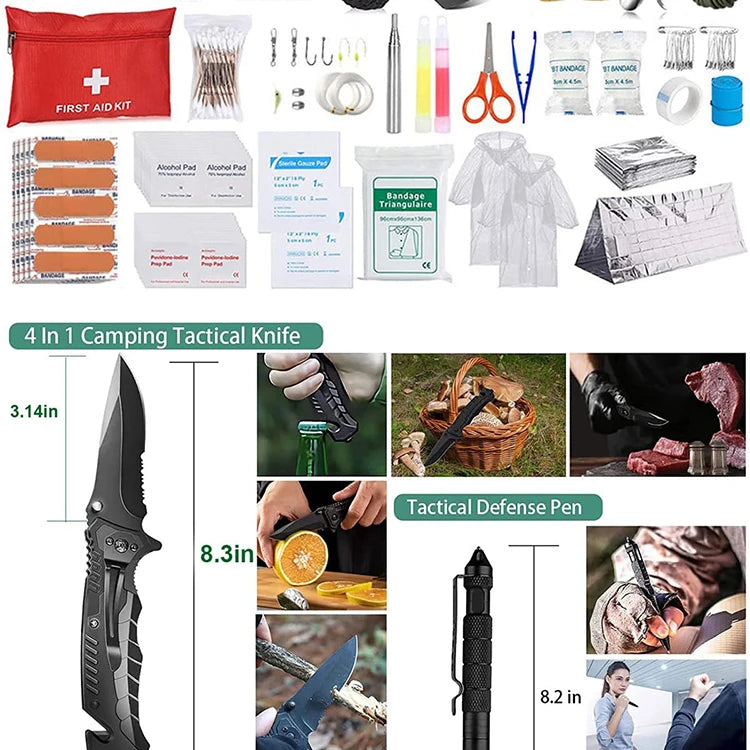 Survival Kit,105Pcs Survival Gear First Aid Kit with Molle System Compatible Bag and Emergency Tent,