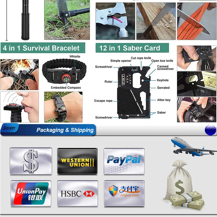 Survival Kit,105Pcs Survival Gear First Aid Kit with Molle System Compatible Bag and Emergency Tent,