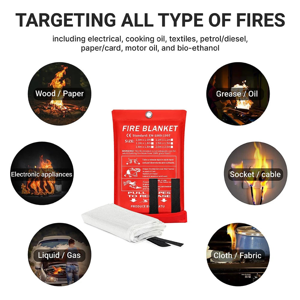 1/1.2/1.5/2M Fire Blanket Fighting Fire Extinguishers Emergency Blanket Survival Fiberglass Safety Cover