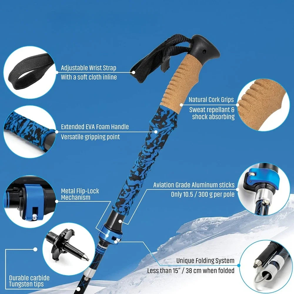 Trekking Poles for Hiking - 2 Folding Walking Sticks