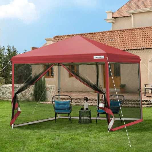 10x10ft Easy Pop-Up Screen Tent, Outdoor Canopy Tent with Mosquito Netting, 2 Zipper Doors, and Roller Bag