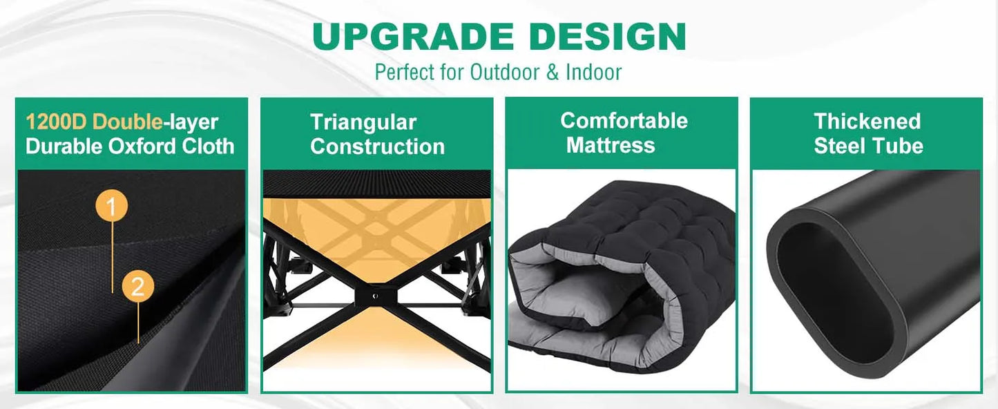 XXL Folding Camping Cot, 78" L x 32" W x 18" H Heavy Duty Sleeping Cots with Carry Bag, Double Layer Oxford