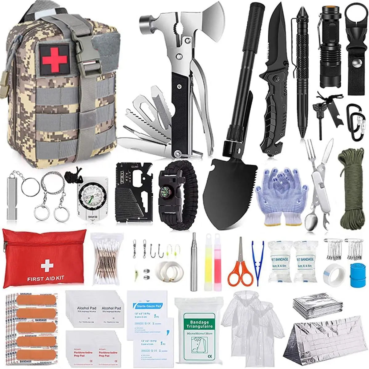 Survival Kit,105Pcs Survival Gear First Aid Kit with Molle System Compatible Bag and Emergency Tent,