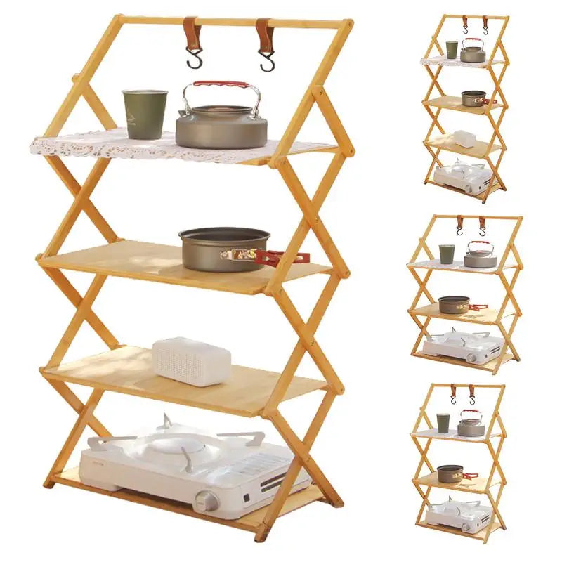 3/4 Layers Foldable Camping Shelf Portable Outdoor Storage Rack Multifunctional Folding Storage Shelf For Outdoor Camping Picnic